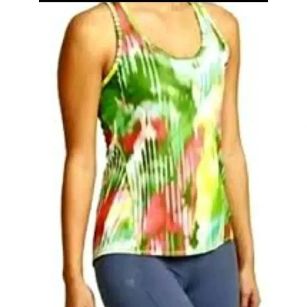 Athleta Wailea Chi Racerback Women's Running Tank Top Green Pink Size Medium